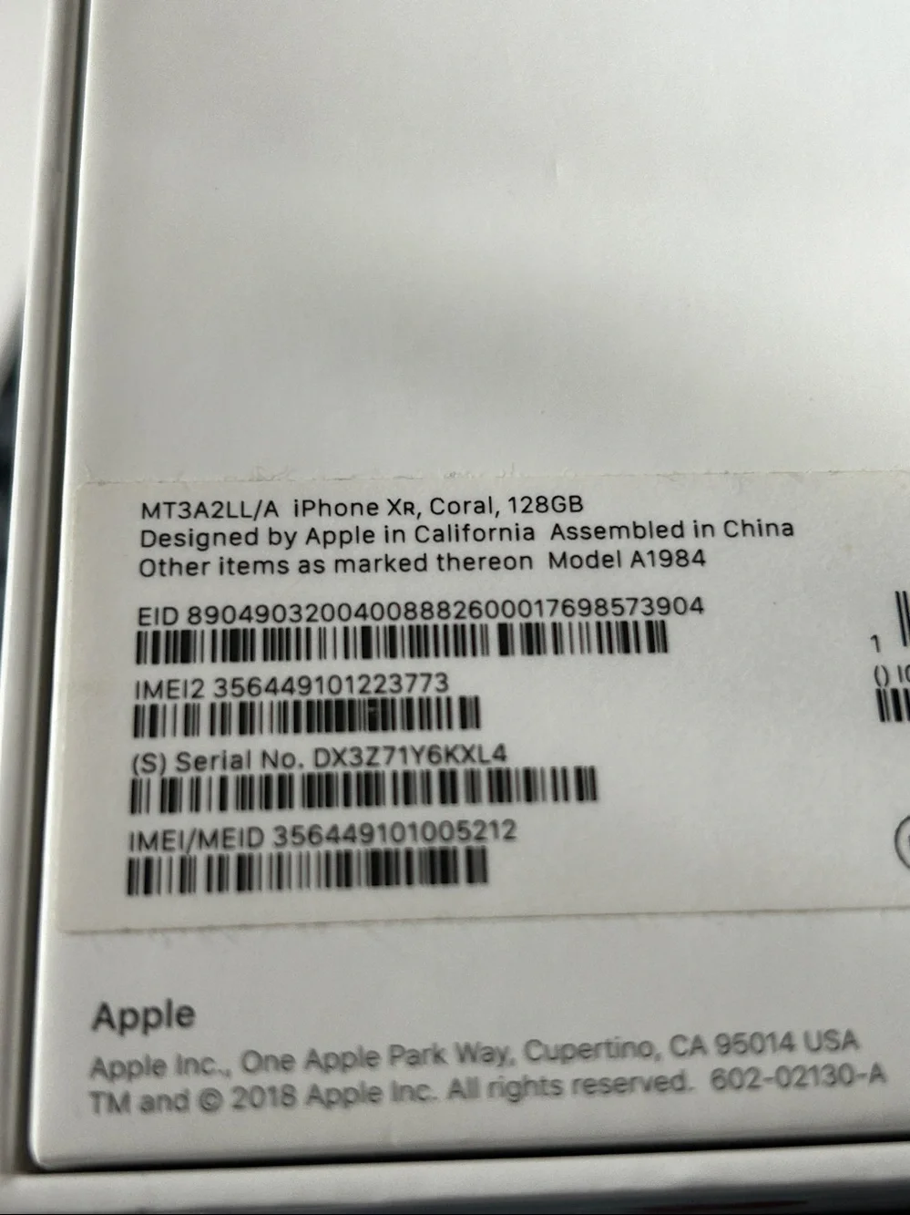 Apple iPhone Xr White Packaging Inserts - Empty Box ONLY- Apple iPhone EMPTY BOX